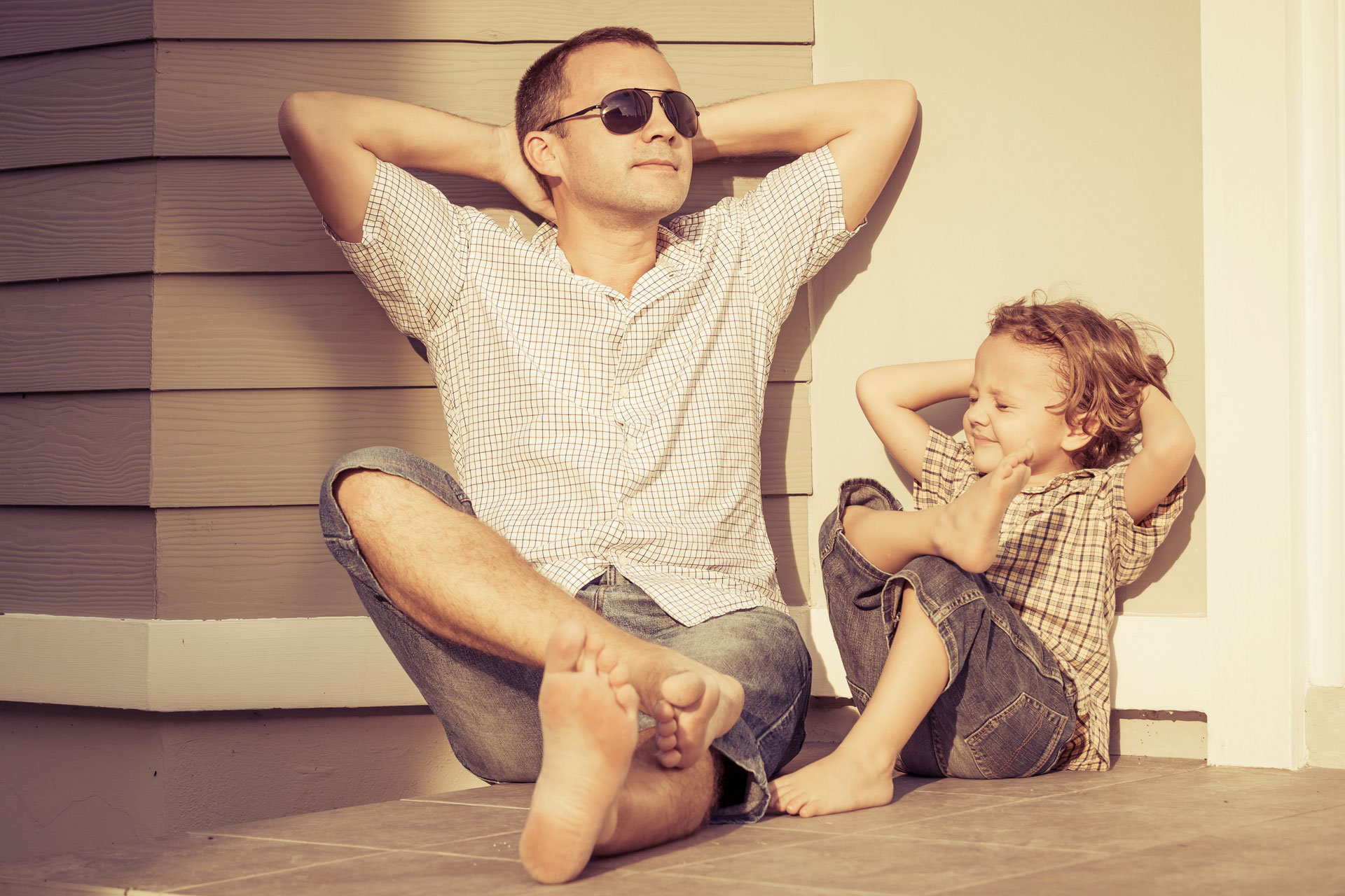 Very relaxed man and boy